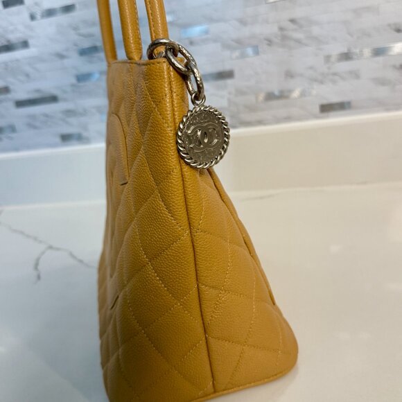 Authentic Chanel Caviar Quilted Medallion Tote Bag Tan - Picture 12 of 13